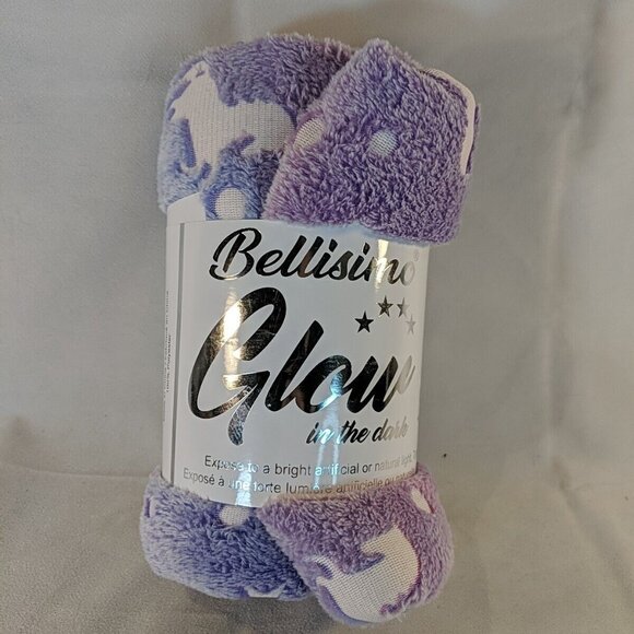 Bellisimo Glow in the Dark GITD Purple Unicorn Flannel Blanket 50"x60" NEW - Picture 1 of 7